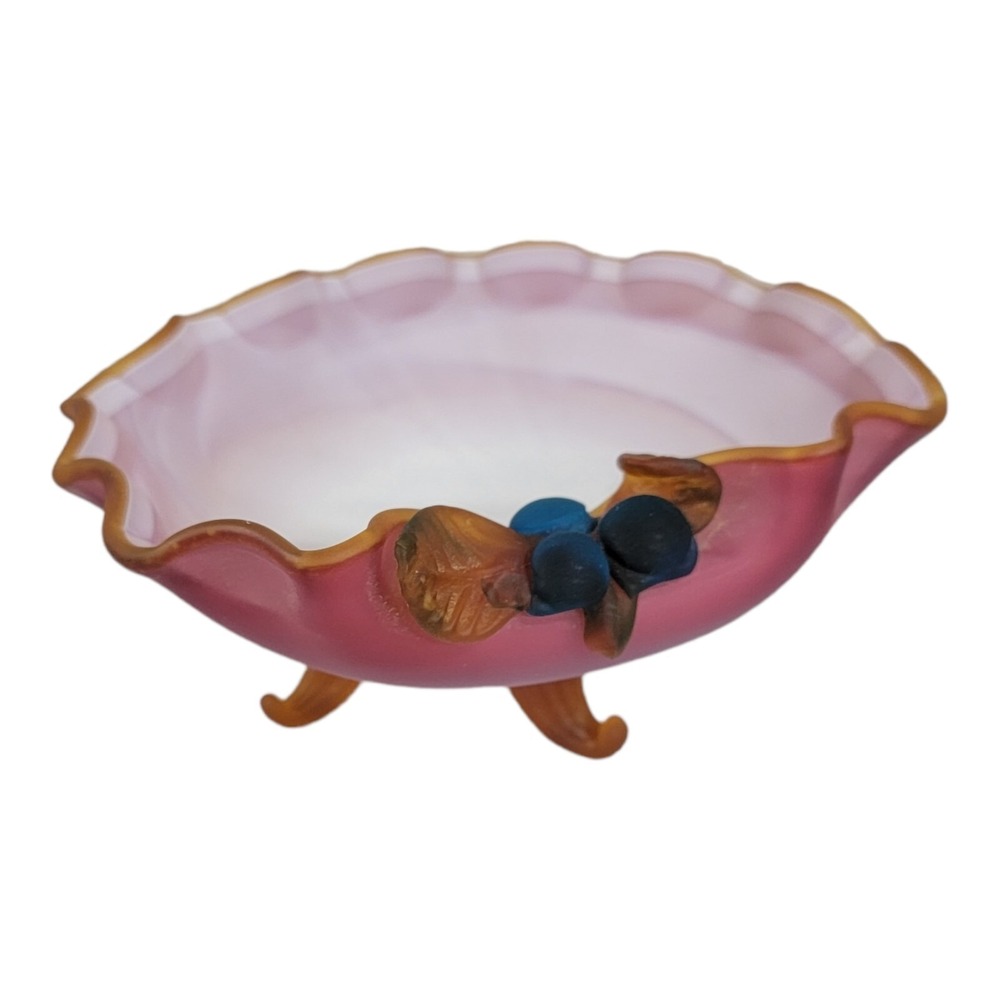 SATIN GLASS Shell‎  RUFFLED RIM Fancy  FOOTED BOWL Pink berry